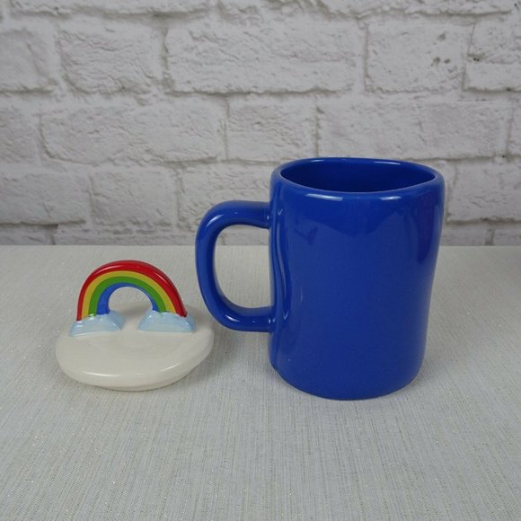 RAE DUNN Rainbow 🌈 Figural Mug Love Is Blind Blue With Lid Pride Decor New - Picture 12 of 12